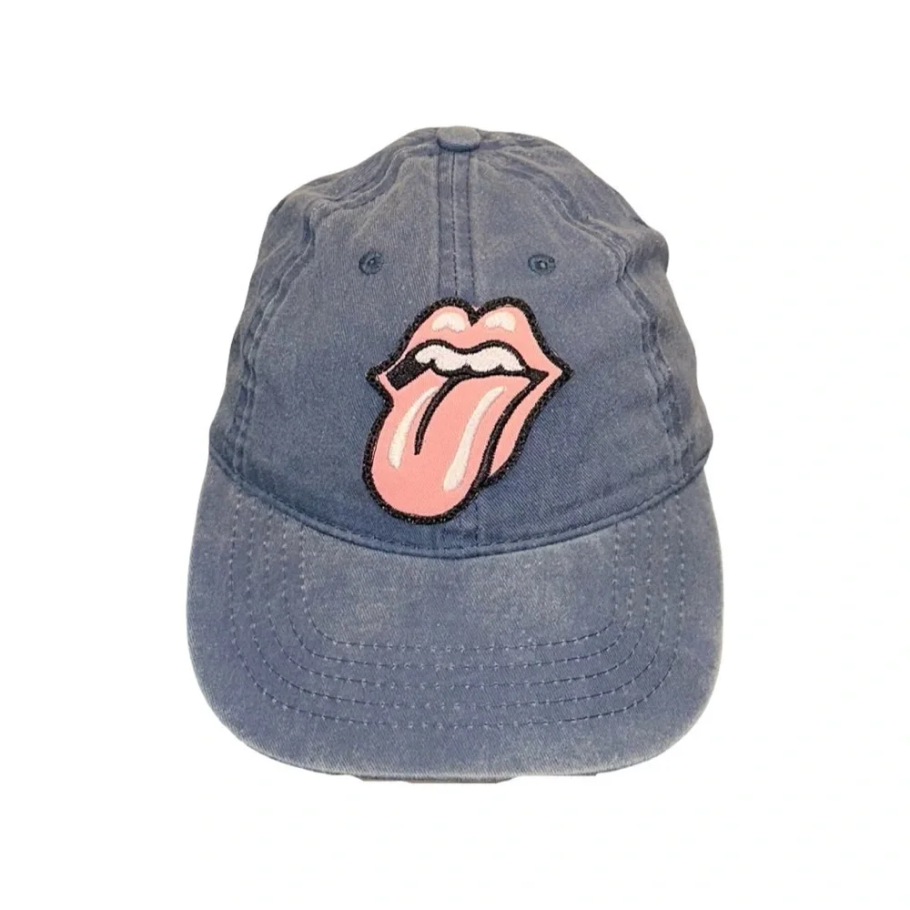 Washed Blue Baseball Hat W/ Pink Embroidered Tongue Patch